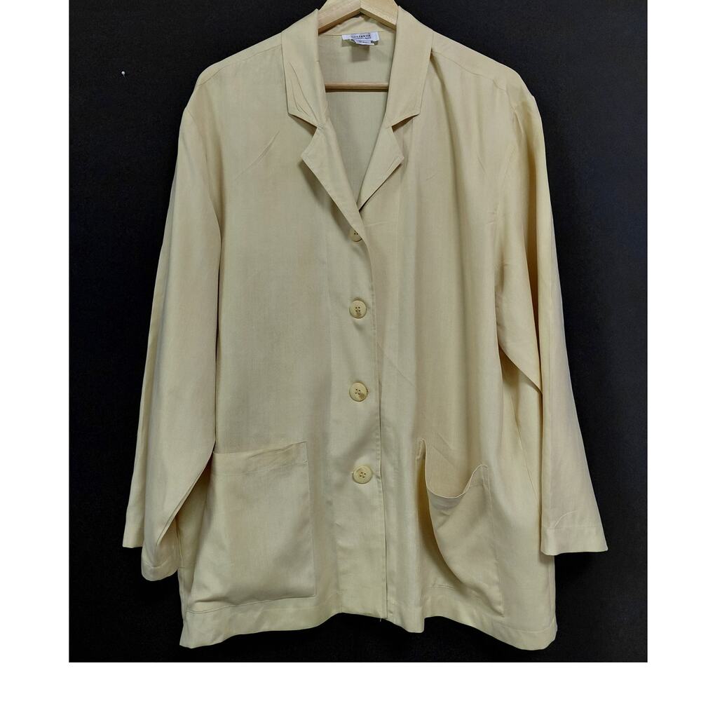 Sostanza Silk Beige Blazer Women Solid Long Sleeve 100% Silk Size L